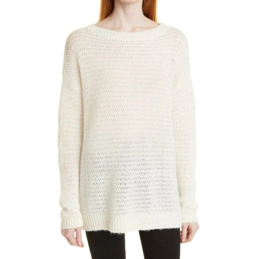 Nordstrom Signature Cashmere Sequin Sweater In Ivory Size Xxs